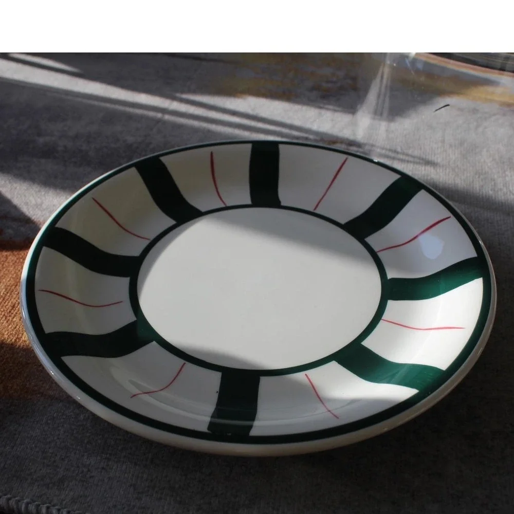 Furio Italy Large 12 inch Serving‎ Plate Platter Green Red Striped Ceramic